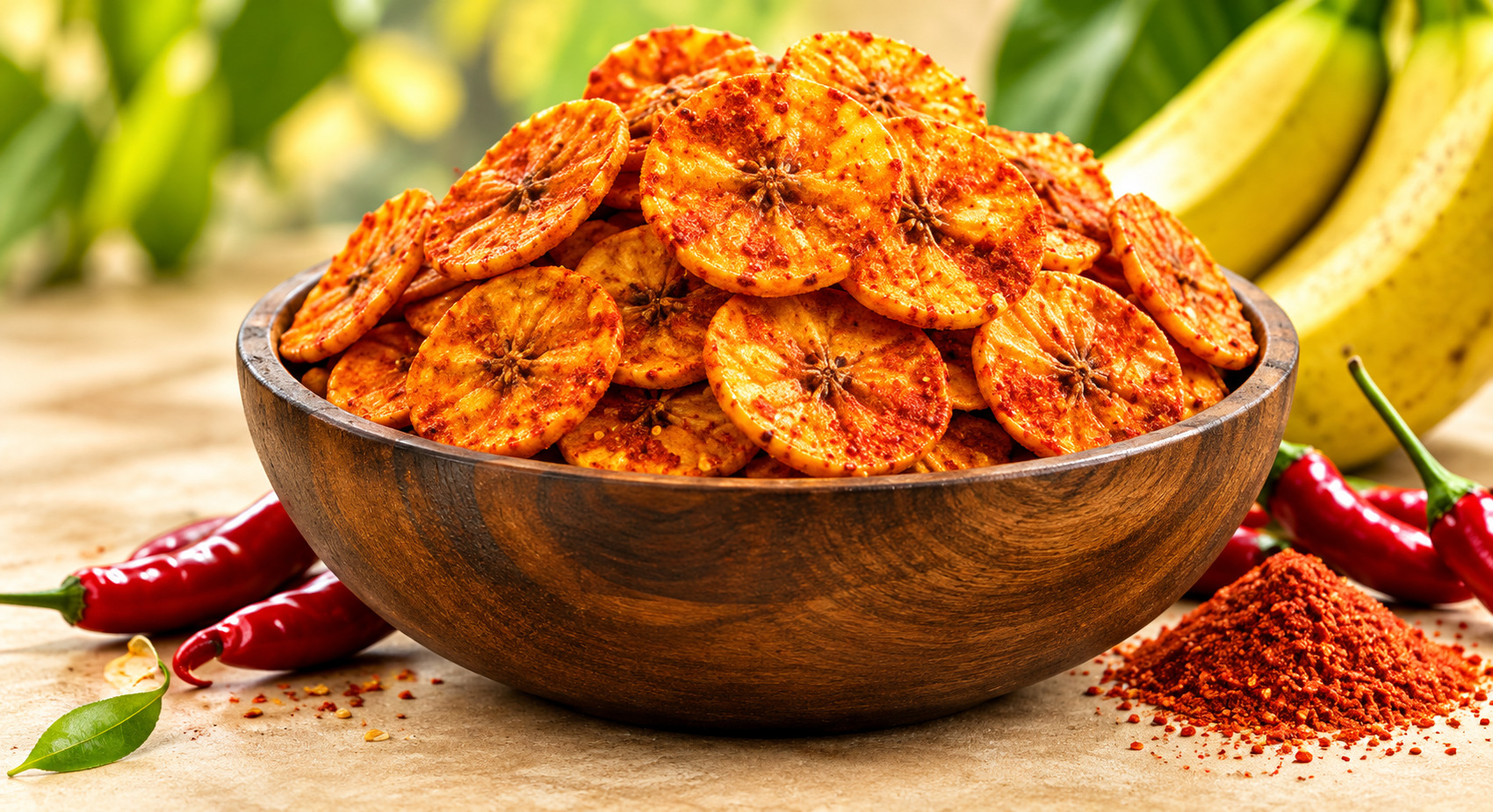 Bowl of peri peri banana chips